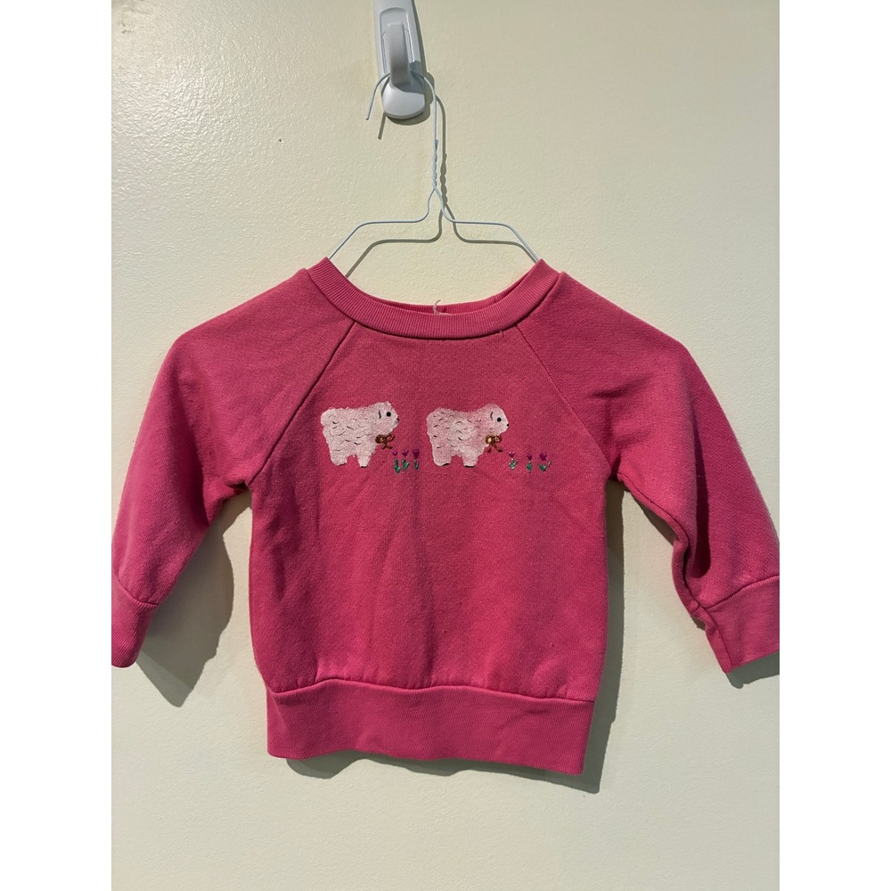 Vintage Kids Pink Sheep Graphic Sweatshirt Crew Neck Pullover 18M